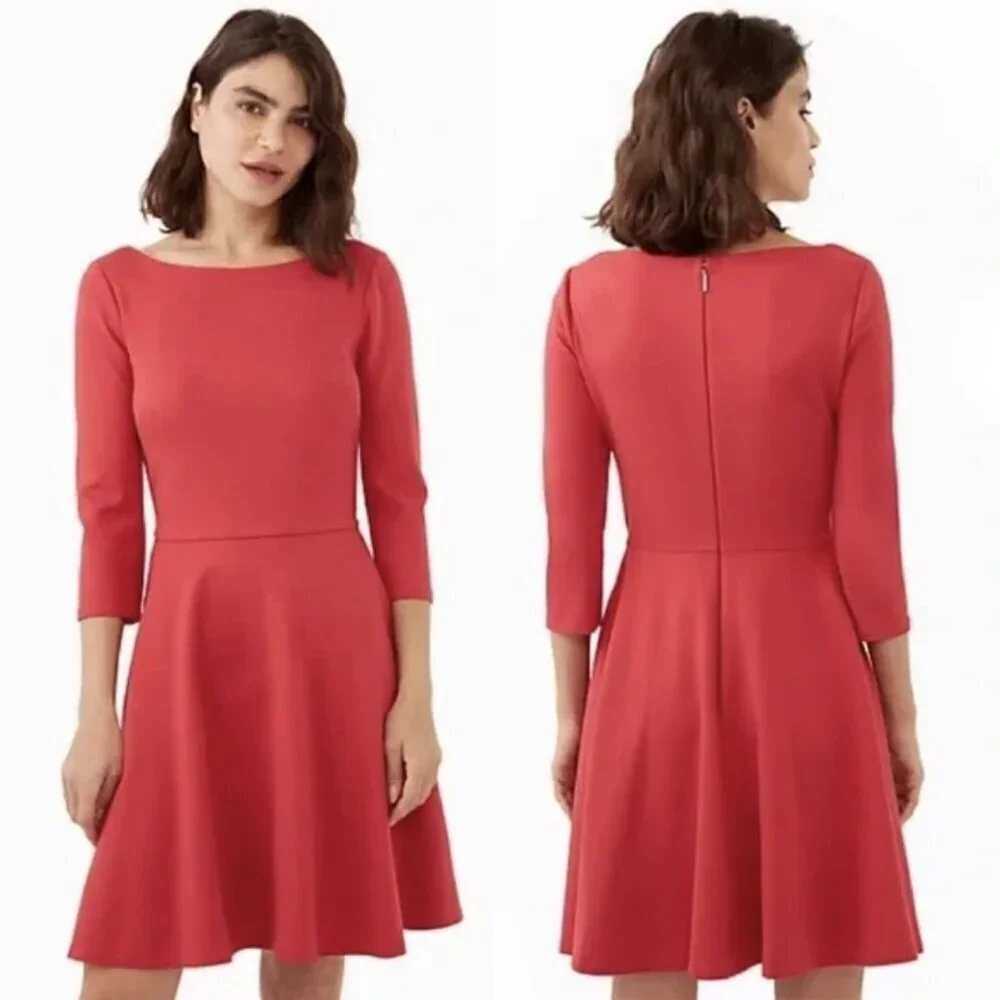 Kate Spade Boat Neck Ponte 3/4 Sleeve Dress in Dark Watermelon Red, size L